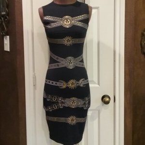 Red Velvet  BlueGold Lion Print Bodycon Dress NWOT